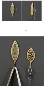 Detailed size specifications of Nordic gold metal leaf wall hooks for home entryway