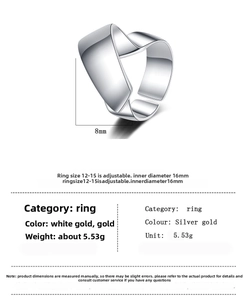 Detailed specs of the geometric C-shaped adjustable ring showing width and inner diameter