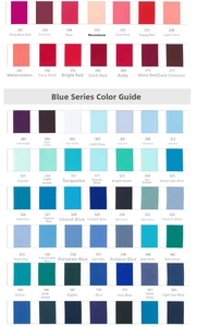 Detailed color chart for LOVE ribbon series with red, purple, blue and green swatches