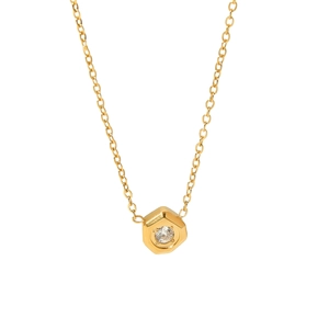 Minimalist gold plated stainless steel necklace with hexagon zircon pendant for women