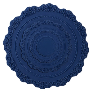Sous-plat en silicone bleu style dentelle vintage avec motifs en relief épais et ronds