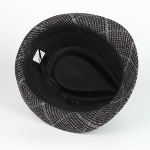 Internal view of fedora hat showing the 58cm size label and fabric lining detail