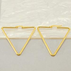 Polished 18k gold plated stainless steel geometric triangle hoop earrings for women