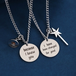 Stainless steel best friend witch-themed necklaces with engraved round pendants