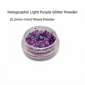 Holographic light purple glitter powder in 0.2mm and 1mm mix for nail art decoration