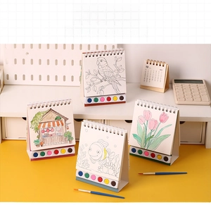 Standing pocket watercolor book set for kids with built-in paints and creative brushes