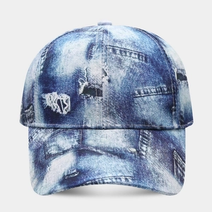 Retro denim print baseball cap for men and women with distressed vintage texture design