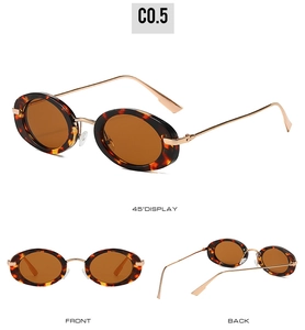 Detail view of oval tortoise shell sunglasses with brown lenses from multiple angles