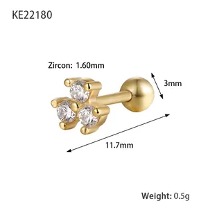 Minimalist S925 sterling silver flower zircon stud earrings with gold finish for women