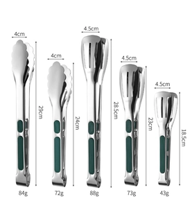 Detailed dimensions and weight of SUS304 stainless steel food tongs with green handles