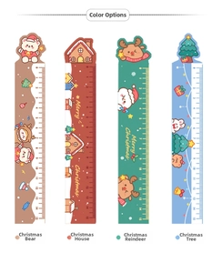 Set of four 15cm Christmas cartoon rulers with moose and festive motifs in macro view