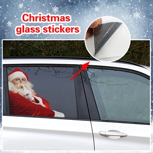 Christmas Santa Claus perforated PVC car window sticker with realistic mesh texture detail