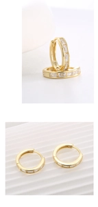 Macro detail of S925 sterling silver gold earrings with square zircon and hallmark