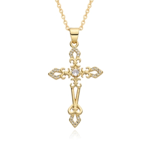 Sparkling gold cross necklace for women with micro-pave cubic zirconia on O-link chain