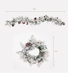 Christmas set with 180cm berry garland and 50cm snowy pine cone wreath decorations