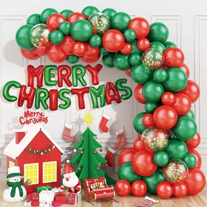 Merry Christmas balloon arch kit with red green latex and gold confetti balloons