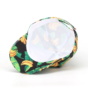 Tropical banana and palm leaf print baseball cap featuring breathable mesh lining