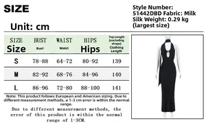 Guide des tailles de la robe longue dos nu avec mesures de poitrine, taille et hanches en cm