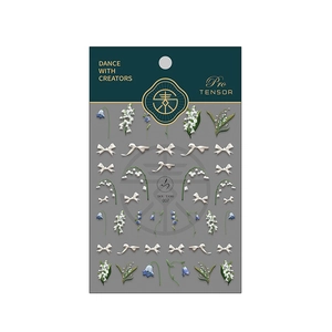 Stickers à ongles 5D en relief avec motifs muguet et nœuds blancs pour manucure