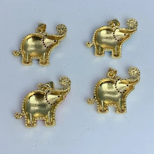 Golden elephant pendants with grain texture and zircon accents for DIY jewelry making