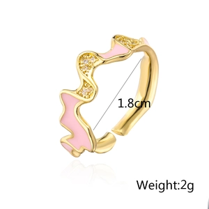 Close-up of irregular wave ring with pink enamel detail and zircons showing 1.8cm diameter