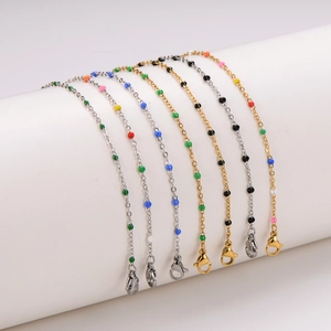 18k gold and silver plated 304 stainless steel anklets with colorful enamel beads