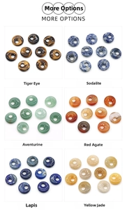 Grid view of various 18mm natural stone donut pendants including Tiger Eye and Red Agate