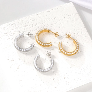 C-Shaped Artificial Pearl Hoop Earrings Stainless Steel Gold Plated Inlaid White Faux Artificial Pearls Minimalist Elegant Jewelry For Women