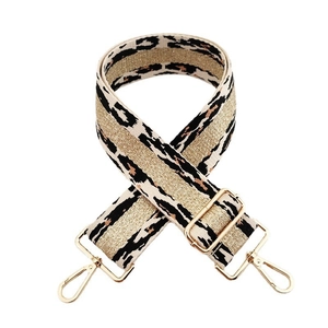 Adjustable 5cm wide leopard print woven shoulder strap with gold metal swivel hooks