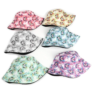 Women's double-sided reversible fisherman sun hats with colorful butterfly floral prints