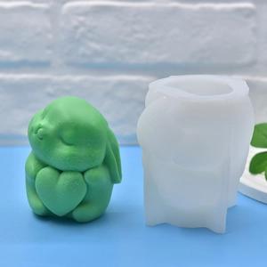 DIY silicone mold for making cute heart-holding rabbit candles and fondant crafts