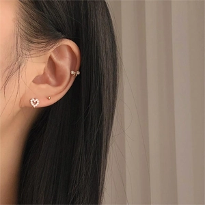 Golden 925 sterling silver bow knot ear cuff and heart zircon stud earrings set