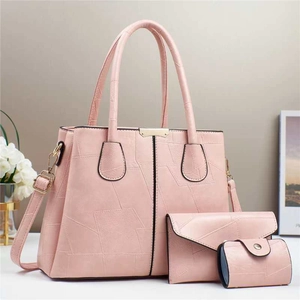 Set borsa tote rosa da 3 pezzi con trama geometrica a rilievo e dettagli dorati