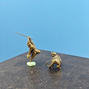 Detailed brass miniatures showing Wu Song fighting the tiger from Water Margin scene