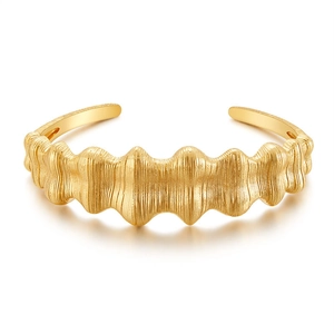 Irregular wavy gold plated cuff bracelet with textured ripple design for women