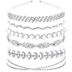 Set of 6 silver rhinestone and pearl headbands for women featuring diverse elegant designs