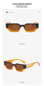 Detail view of vintage square sunglasses in black brown frame with stylish brown lenses