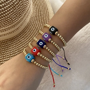 Evil Eye Braided Bracelet Resin Beaded Gold Colored CCB Adjustable String Bohemian Handmade Jewelry For Women