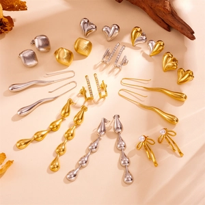 Water Drop Dangle Earrings Titanium Steel Geometric Heart Square Shape Retro Elegant Fashion Jewelry For Women