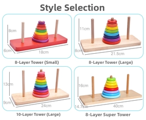 Comparaison de la Tour de Hanoi en bois à 8 et 10 étages avec des anneaux colorés