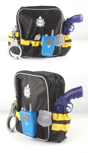 Detailed set of kids police officer role play accessories with backpack and toy tools