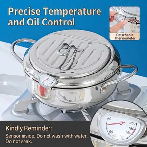 Friteuse à tempura japonaise en acier inox 304 avec thermomètre amovible et couvercle