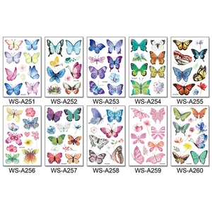 Set of 10 colorful watercolor butterfly and floral waterproof temporary tattoo stickers