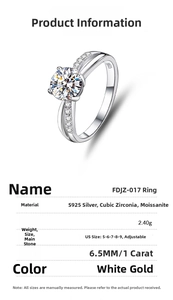 Macro shot of S925 silver ring featuring a six-prong 1ct moissanite and adjustable band