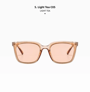 Detailed front view of retro square light tea sunglasses in transparent frame C05