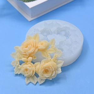 DIY rose wreath silicone mold with 3D floral textures for candles, soaps and fondant