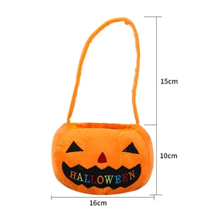 Detailed size specifications of the plush pumpkin candy bag with Halloween embroidery