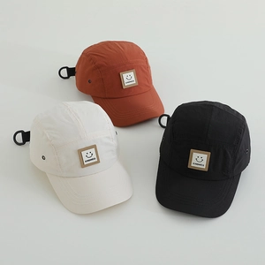 Three quick-dry breathable children hats with smiley face leather patch and metal eyelets