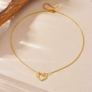 Minimalist gold plated stainless steel heart pendant necklace with a delicate snake chain