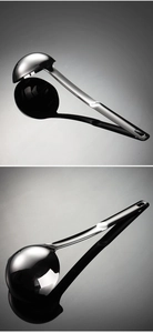 Detailed view of polished 304 stainless steel oil separator ladle with smooth metallic finish